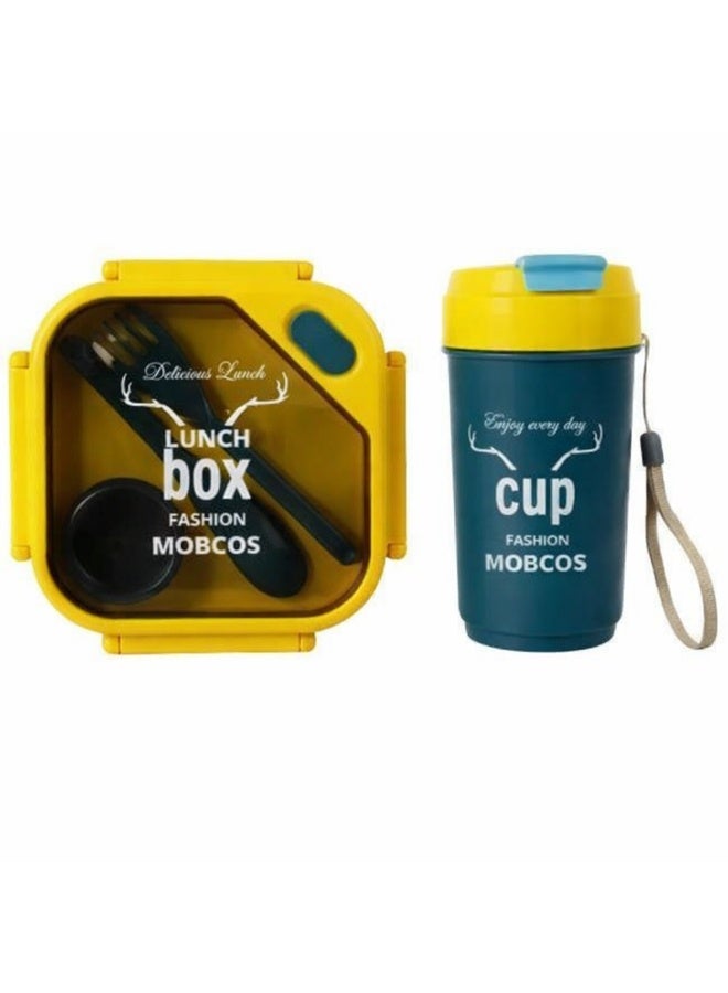 Mobcos Kids Sports Lunch Box and Water Bottle Combo Set For Kids &amp; Adults Premium Food-Grade PP Plastic Leakproof &Amp Spill Proof (Yellow) - Image 1